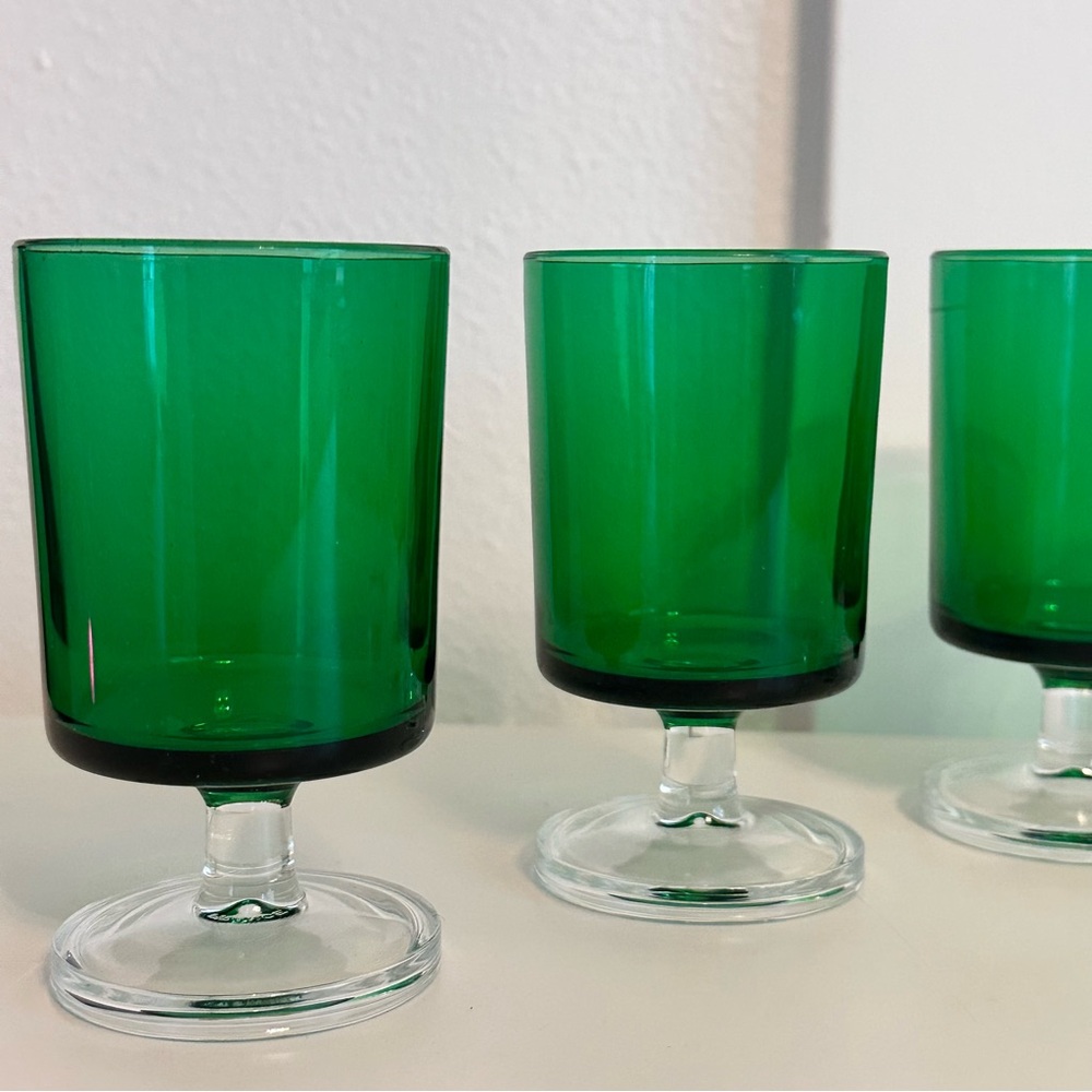 (5) French Luminarc Cavalier Wine Glasses Emerald Green 70’s Cordial Shot MCM - Picture 4 of 9